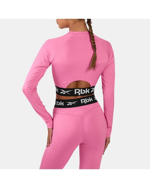 Reebok Pink Id Train Cutout Long Sleeve Top