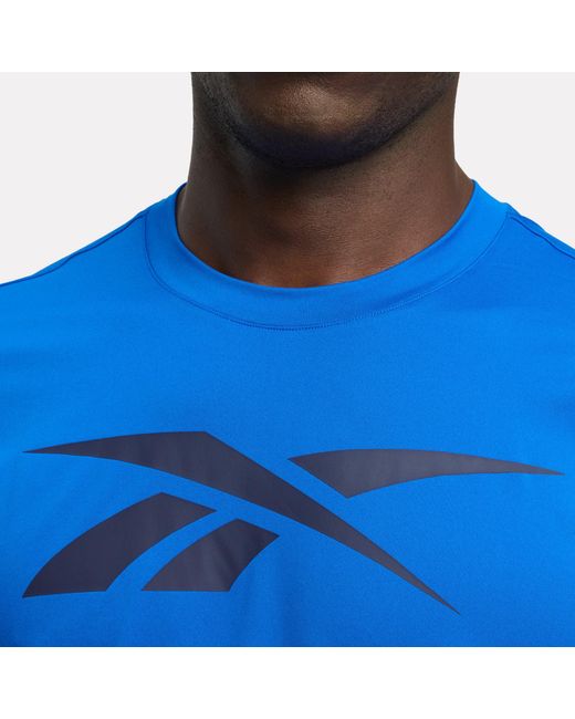Reebok Blue Id Train Logo Stretch Tech T-Shirt