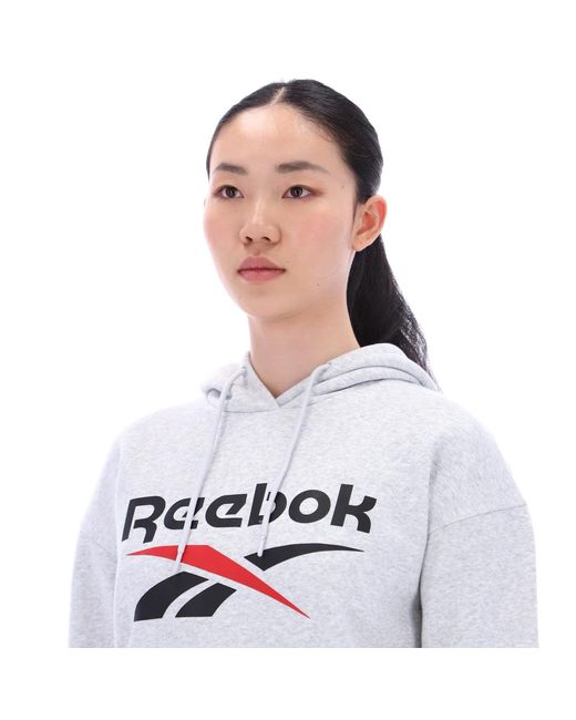 Reebok White Id 2-Color Logo Fleece Hoodie