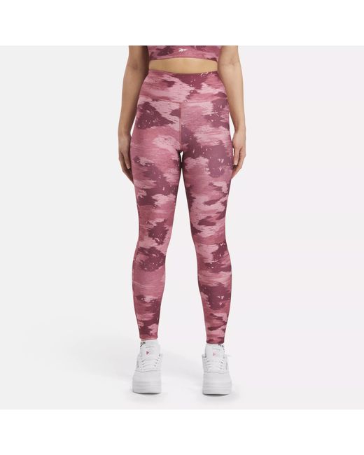 Reebok Workout Ready Camo Print Tights Pink | Lyst
