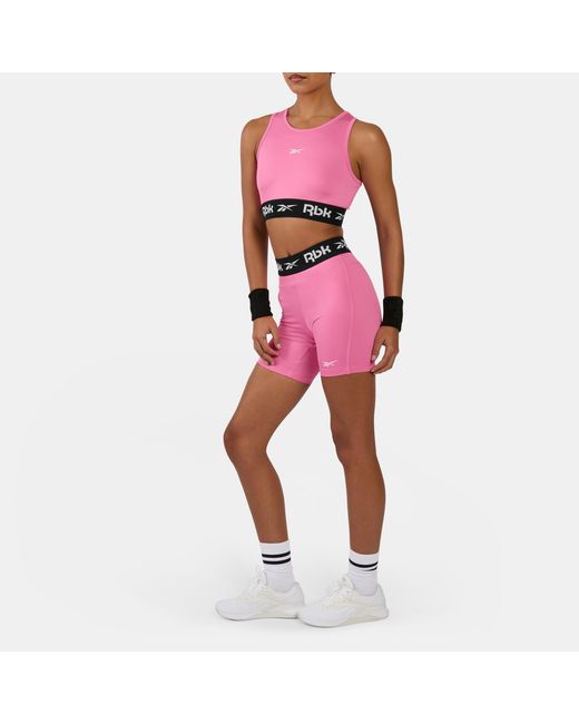 Reebok Pink Id Train Ruched Biker Shorts