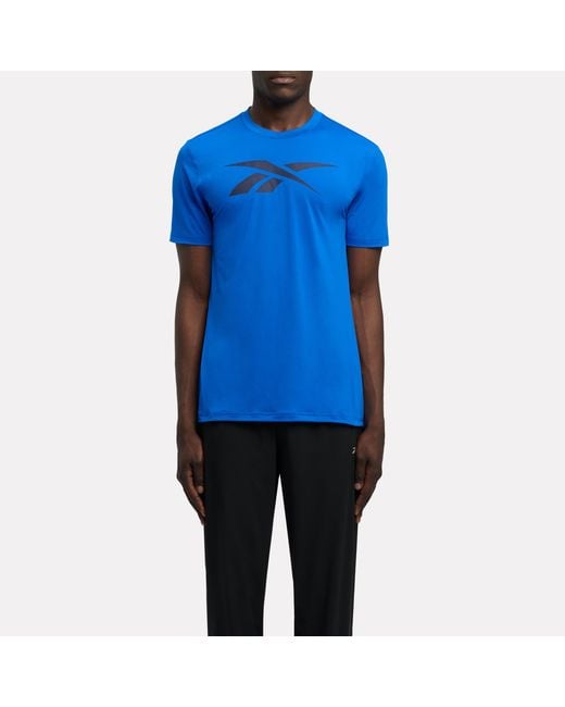 Reebok Blue Id Train Logo Stretch Tech T-Shirt
