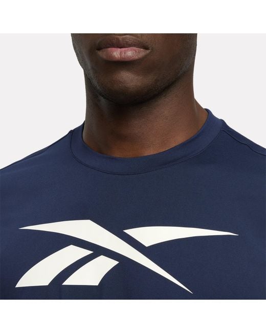 Reebok Blue Id Train Logo Stretch Tech T-Shirt
