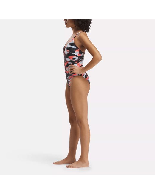Reebok Multicolor Elite Camo Plunging One-piece Swimsuit With Strappy Details