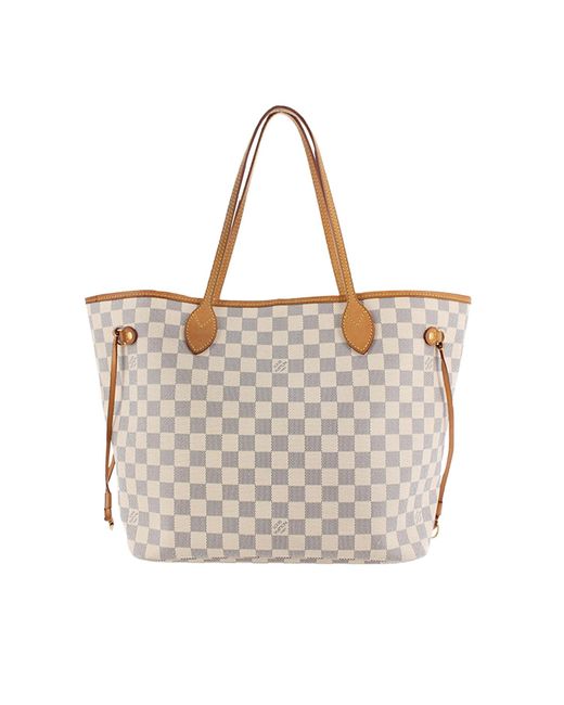 Louis Vuitton Pre-owned Vintage White With Blue Damier Canvas Azur Neverfull Mm France - Lyst