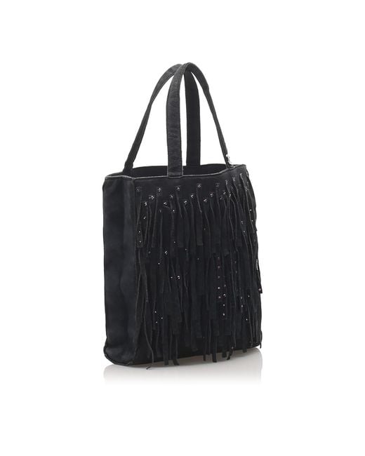 Chanel Pre-owned Vintage Black Suede Leather Fringe Handbag France - Lyst