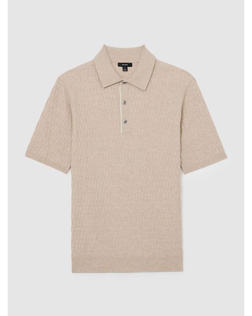 Reiss White Textured-Knit Half-Button Polo Shirt for men