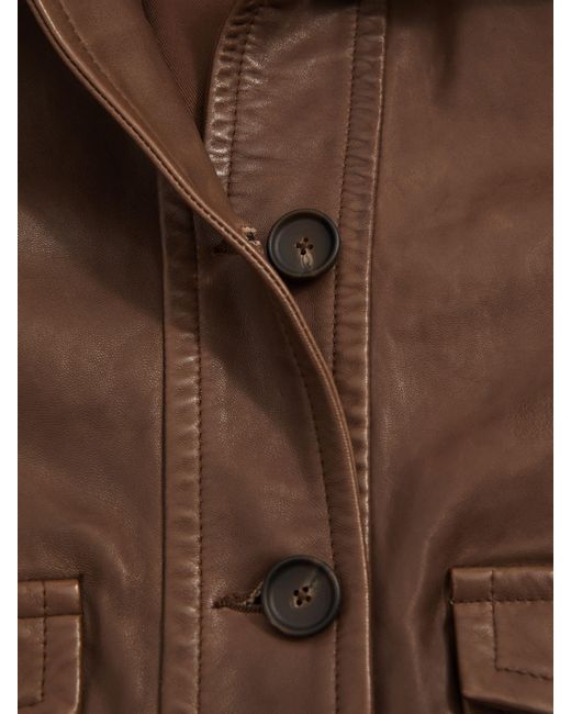 Reiss Brown Hanson Leather Trucker Jacket