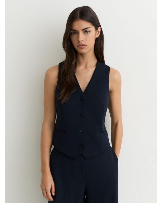 Reiss Blue Single-Breasted Twill Waistcoat
