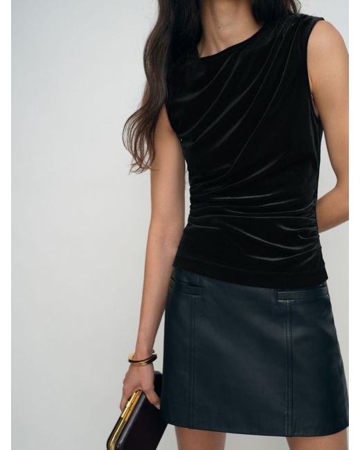 Reiss Black Velvet Drape Sleeveless Top