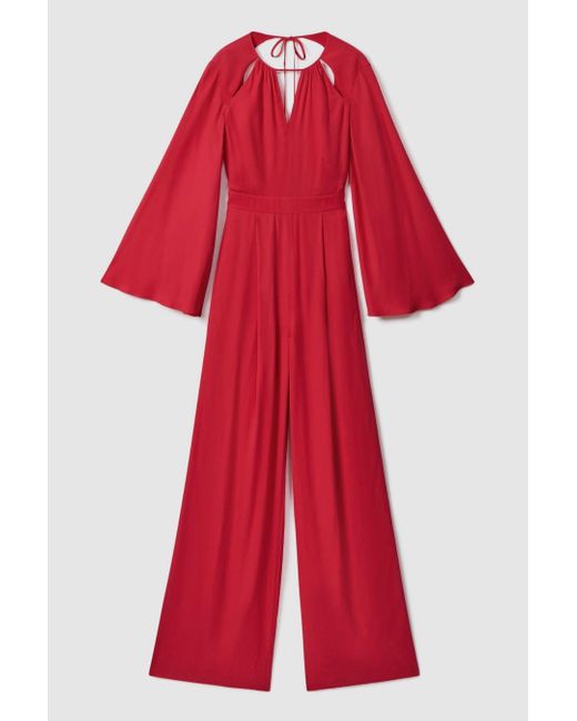 Reiss Tania - Coral Cut-out Flared Sleeve Jumpsuit
