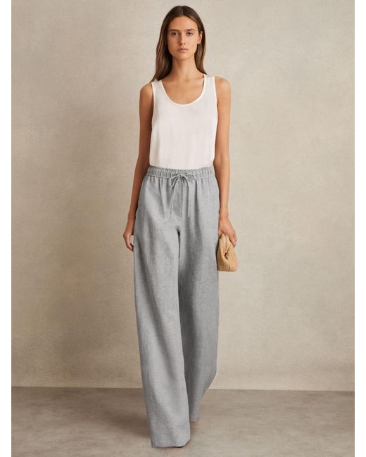 Reiss Natural Petite Linen-Blend Wide-Leg Trousers