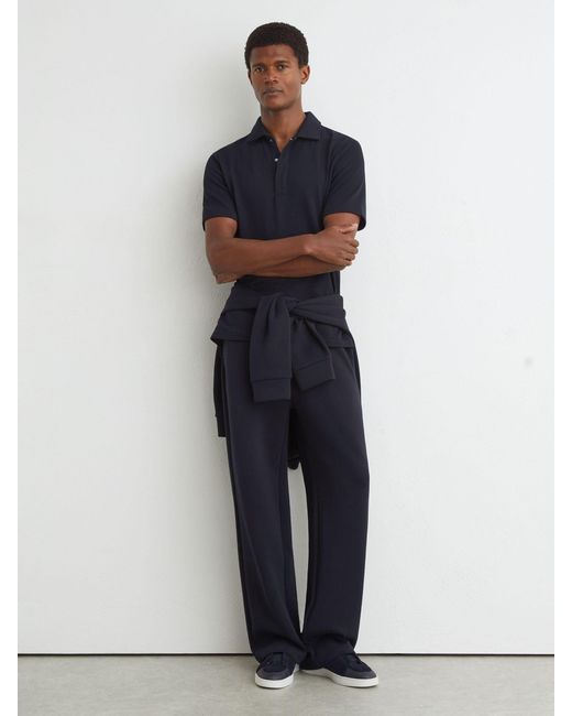 Reiss Blue Textured Concealed-Placket Polo Shirt for men