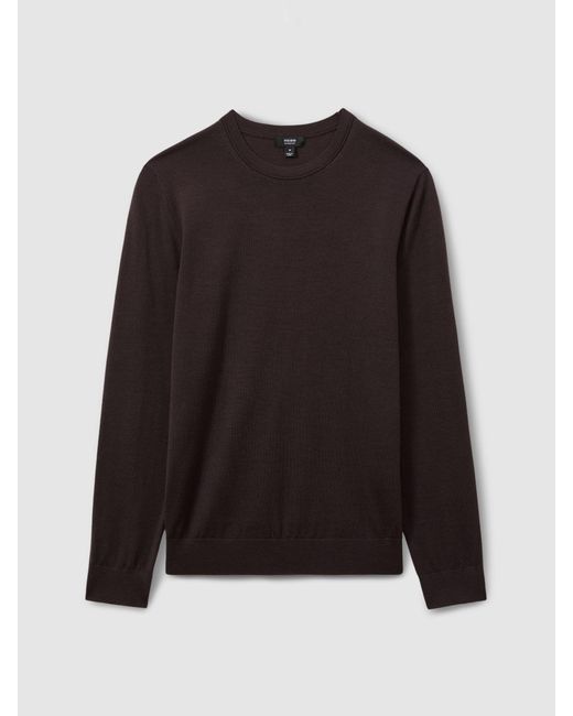 Reiss Brown Wessex Dark Bordeaux Merino Wool Crew Neck Jumper for men