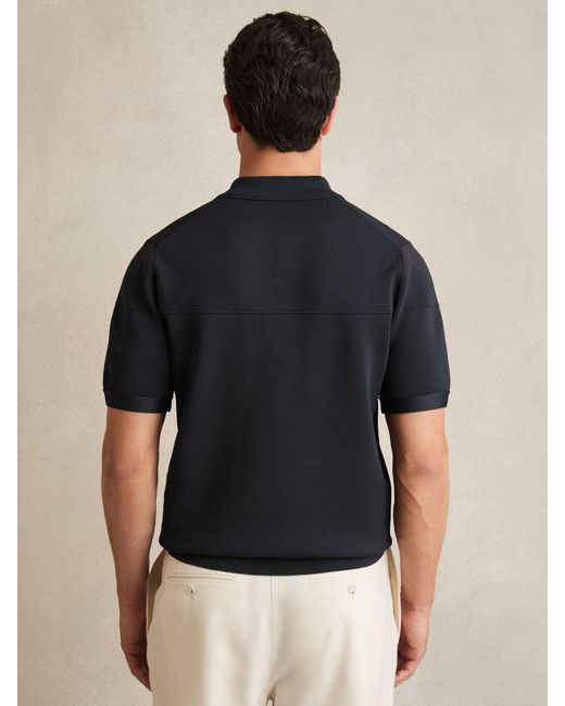 Reiss Black Press-Stud Seam-Detail Polo Shirt for men