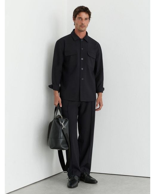 Reiss Black Twin-Pocket Button-Through Overshirt for men