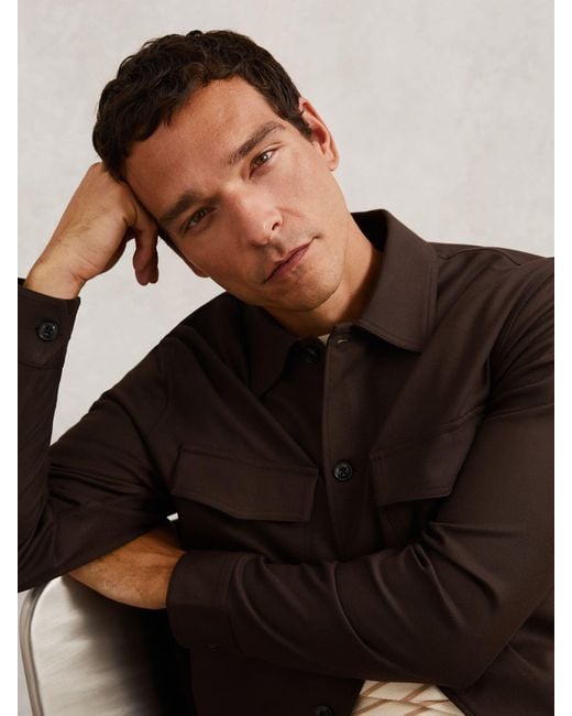 Reiss Brown Twill Twin-Pocket Overshirt for men