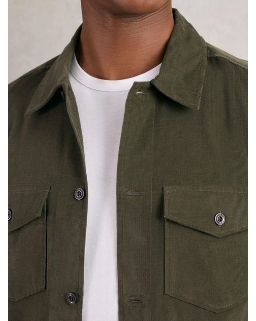 Reiss Green Cotton Corduroy Twin-Pocket Overshirt for men