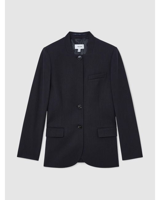 Reiss Black Wool-Blend Collarless Blazer