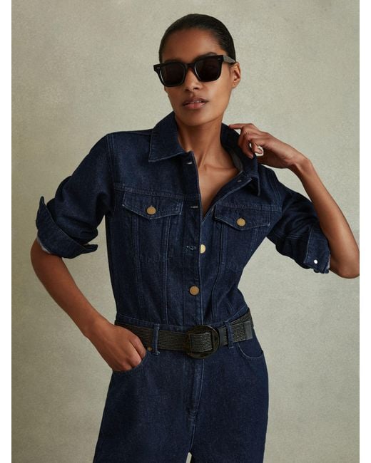 Reiss Blue Relaxed Denim Jumpsuit