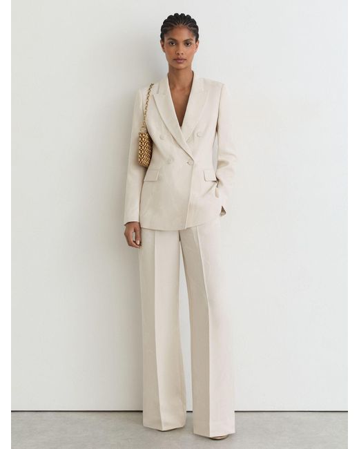 Reiss Natural Jacquard Double-Breasted Suit Blazer