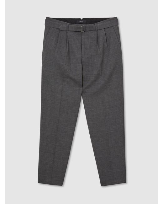 Reiss Blue Tailored Fit Wool-Blend Belted Pleated Trousers for men
