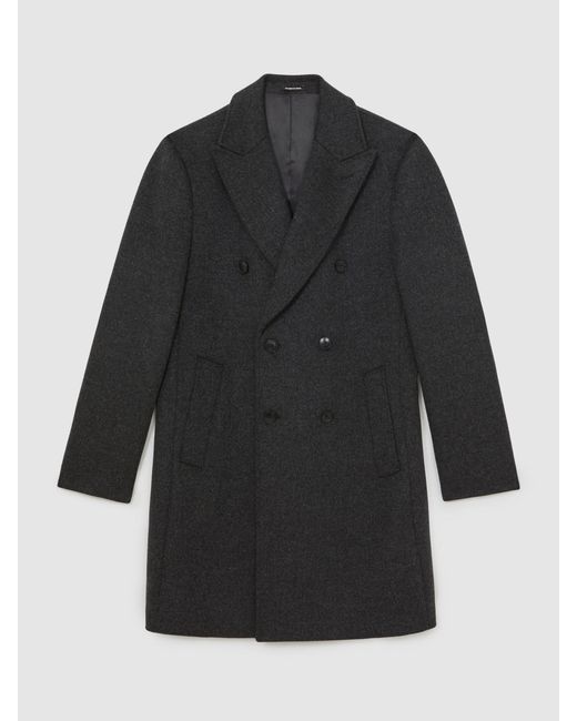 Reiss Gray Wool-Blend Double-Breasted Overcoat for men