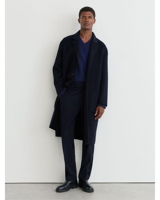 Reiss Blue Wool-Blend Blindseam Relaxed-Fit Coat for men
