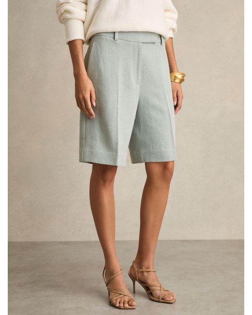 Reiss Natural Dalora - Blue Tailored Bermuda Shorts With Linen, Us 10