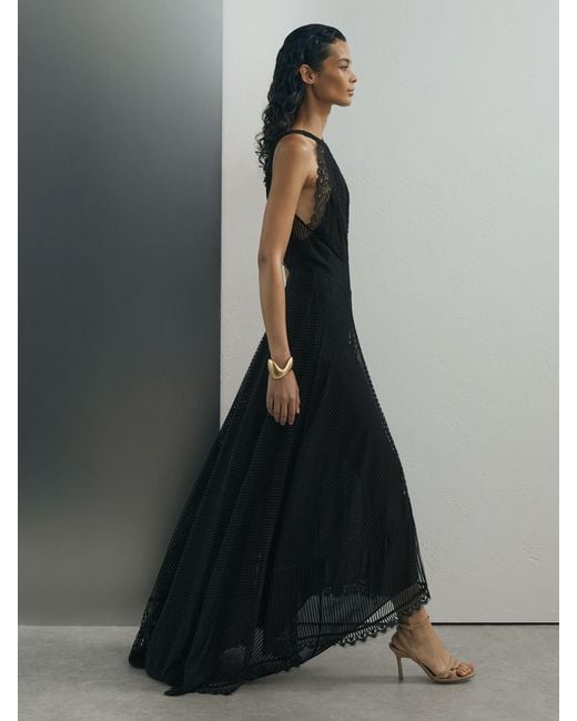 ATELIER Lace-trim Sheer Maxi Black Dress