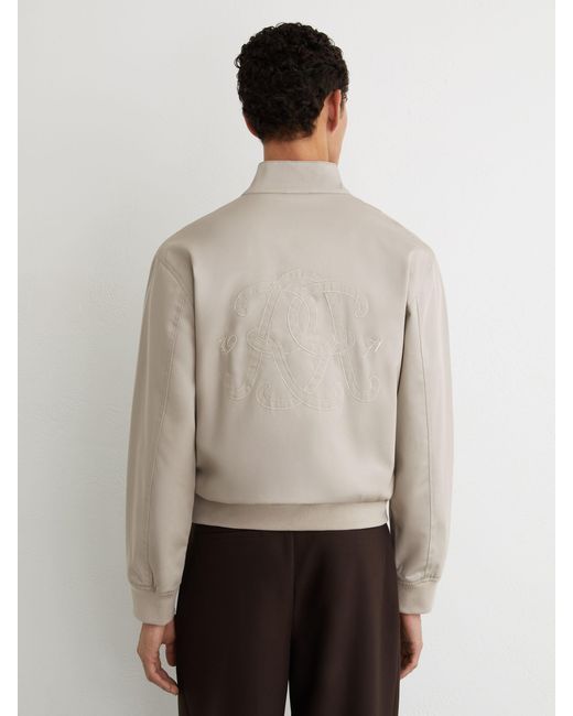 Reiss Gray Hodson - Light Stone Monogram Embroidered Harrington Jacket, Xs for men