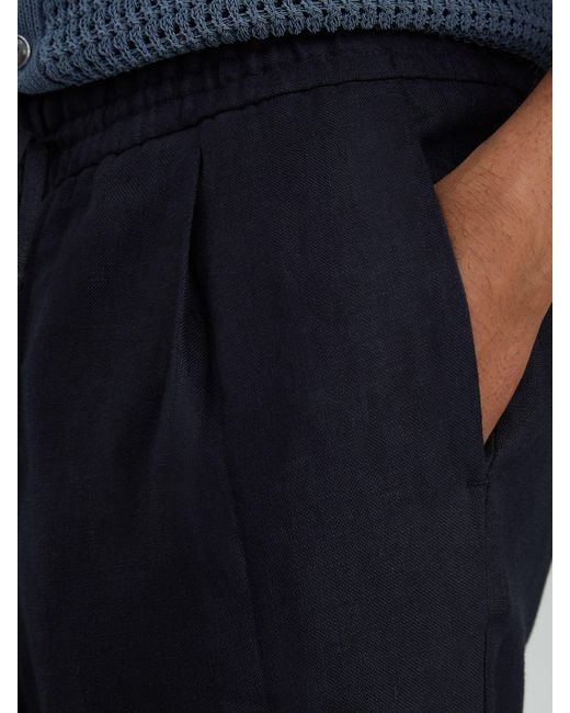 Reiss Blue Linen Relaxed-Fit Drawstring Trousers for men