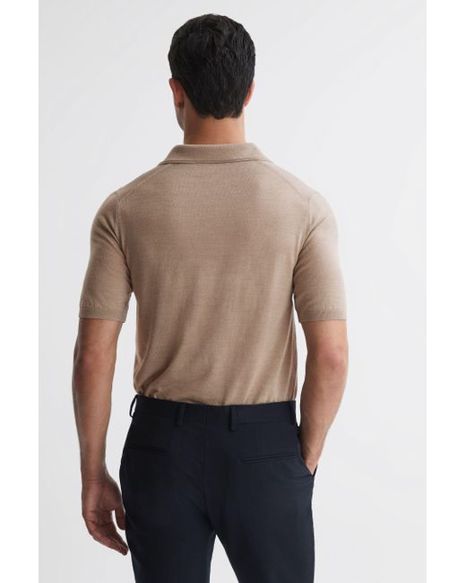 Reiss Multicolor Duchie - Mink Merino Wool Open Collar Polo Shirt for men