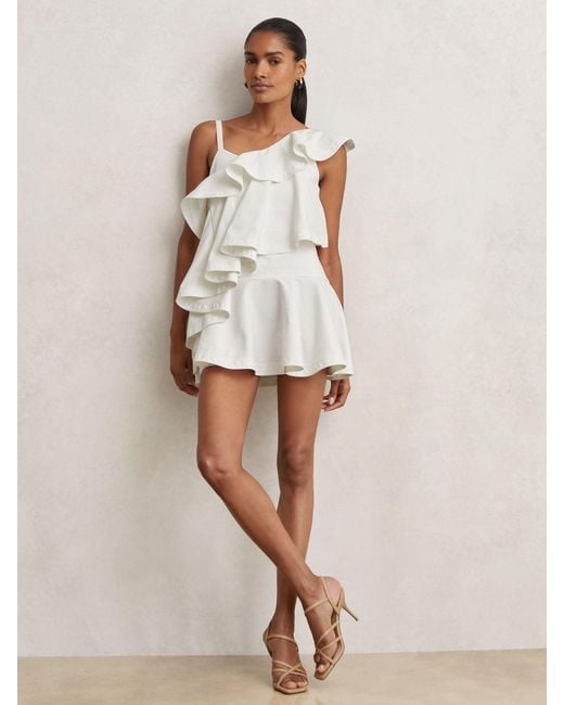 Reiss Natural Cotton Ruffled Tiered Mini Dress