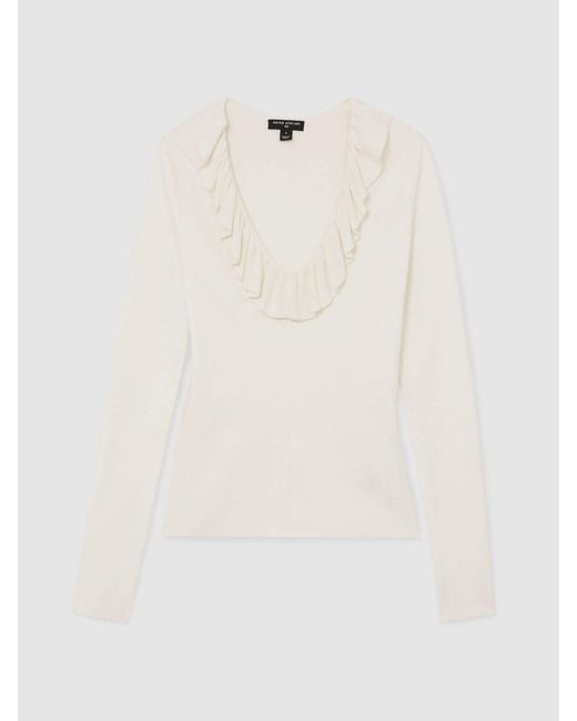 ATELIER Gray Silk Blend Ruffle Neck Knitted Top