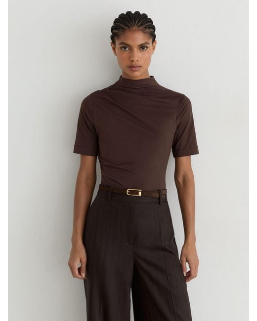 Reiss Multicolor Cotton-Blend High-Neck Draped Top