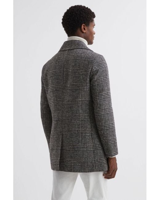 Reiss Gray Brag - Black/brown Wool Double Breasted Check Coat for men