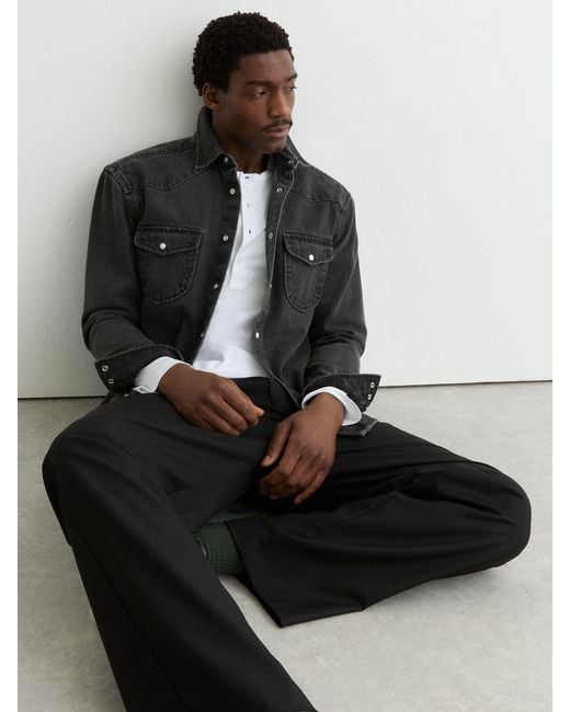 Reiss Gray Denim Western Overshirt for men