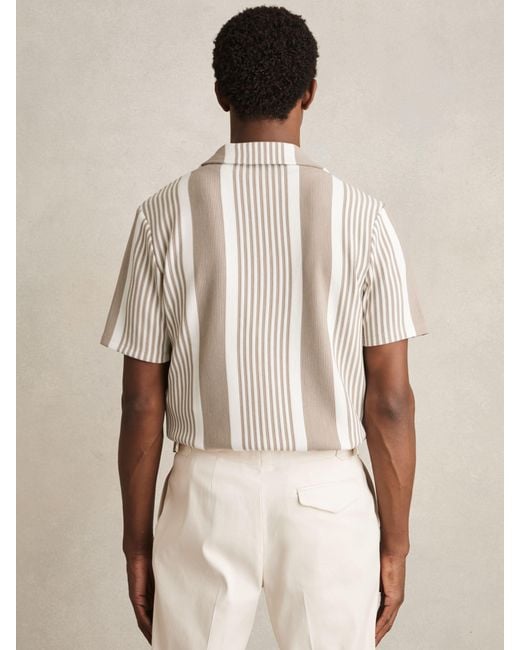 Reiss Natural Oatmeal & Stripe Ribbed Cuban Collar Shirt for men