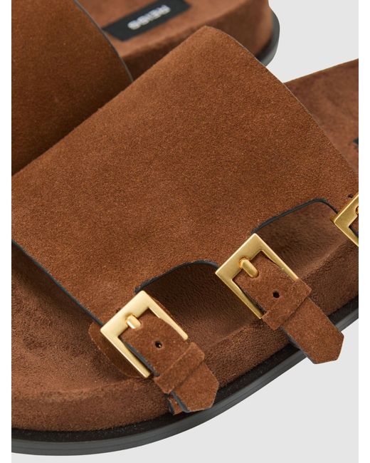 Reiss Brown Lauren - Tan Suede Buckle-strap Slip-on Sandals, Us 5 (uk 3)