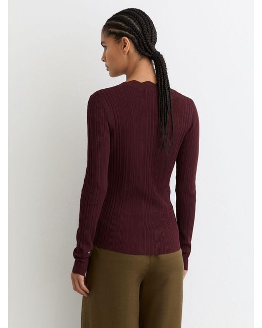 Reiss Red Rib-Knit Scallop-Trim Cardigan