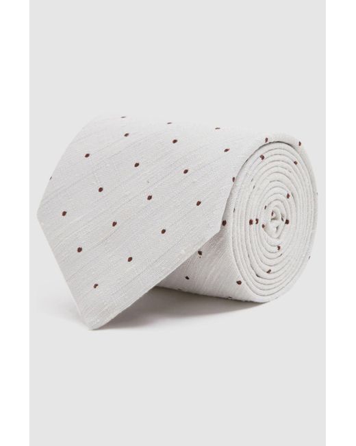 Reiss White Lorenzo - Cream Silk Blend Textured Polka Dot Tie for men