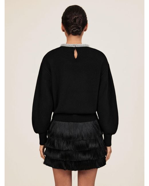 Reiss Black Wool-Blend Necklace-Trim Jumper With Cashmere