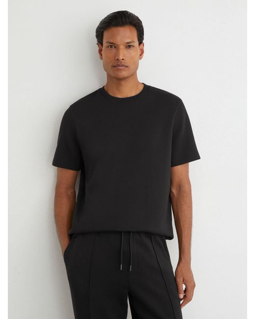 Reiss Black Sueded Interlock Jersey Modern-Fit T-Shirt for men