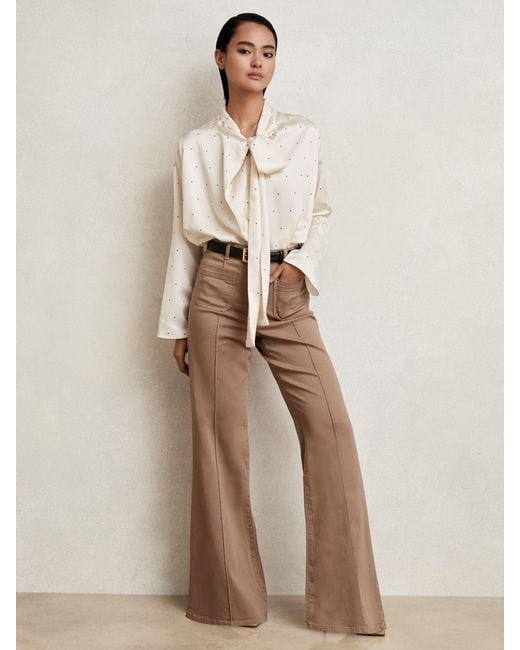 Reiss Natural Satin Polka Dot Tie Neck Blouse