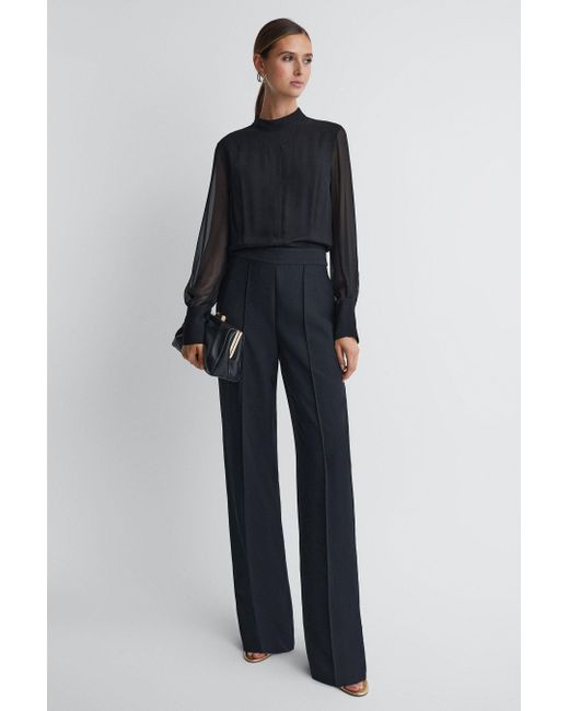 Reiss Blue Magda - Black Sheer Fitted Jumpsuit