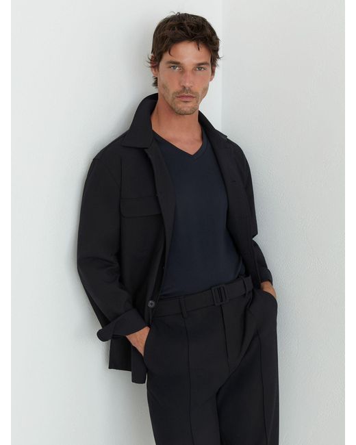 Reiss Black Relaxed-Fit Belted Pintuck Trousers for men