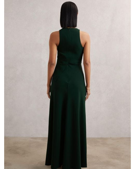 Reiss Green Ruffled Slash-Detail Maxi Dress