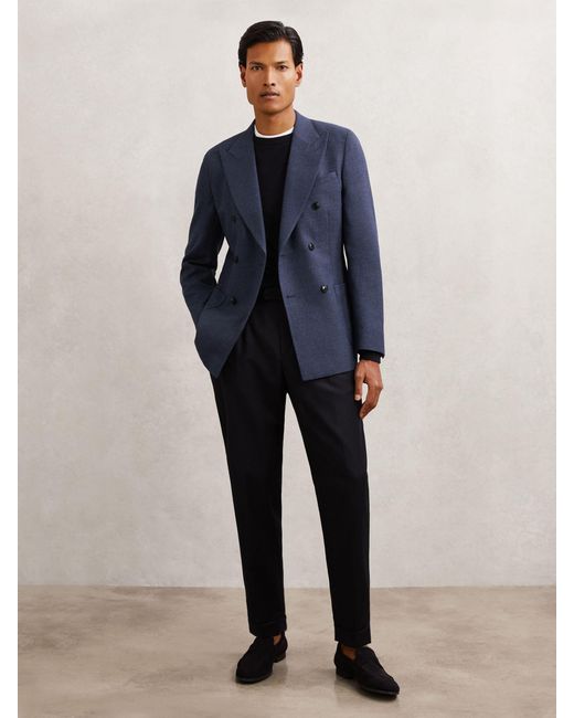 Reiss Blue Wool-Blend Double-Breasted Blazer Slim-Fit for men