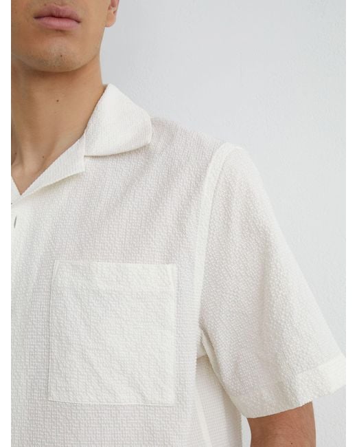 Reiss White Textured Cuban-Collar Short-Sleeve Shirt for men